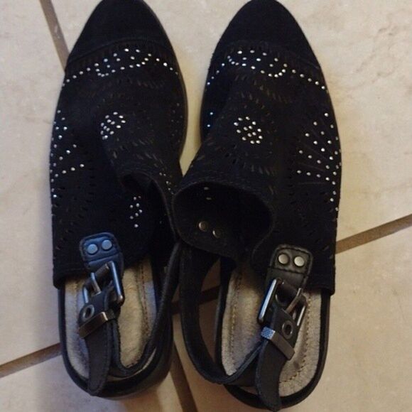 Anthropologie Latigo black suede bootie cutout sparkle Mauren block heel 6 - Picture 12 of 14